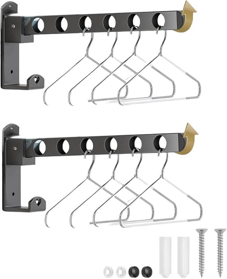 Clothes Hooks Collapsible 90Â° Rotatable Clothes Rail Clothes Rail Wall Hooks Hook Frame Wardrobe Hooks Clothes Fan for Balcony Utility Room Bathroom (Black 2