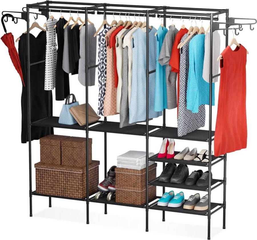 Clothes Rail Clothes Rack Stable with Multi-layer Storage (Black)