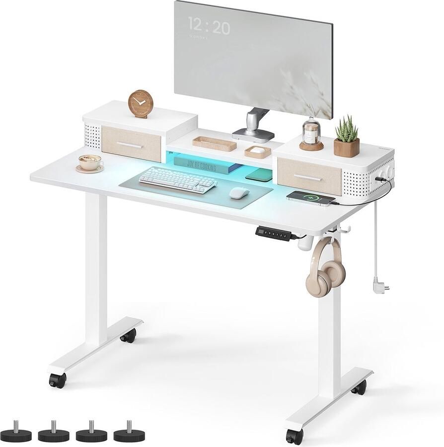 Rootz Living Rootz Cloud White Desk Studietafel Schrijftafel Spaanplaat Stalen frame Oxfordstof Verstelbare hoogte Ruim oppervlak Eenvoudige montage 60 cm x 120 cm x (72-120) cm - Foto 2