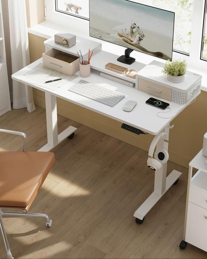 Rootz Living Rootz Cloud White Desk Studietafel Schrijftafel Spaanplaat Stalen frame Oxfordstof Verstelbare hoogte Ruim oppervlak Eenvoudige montage 60 cm x 120 cm x (72-120) cm