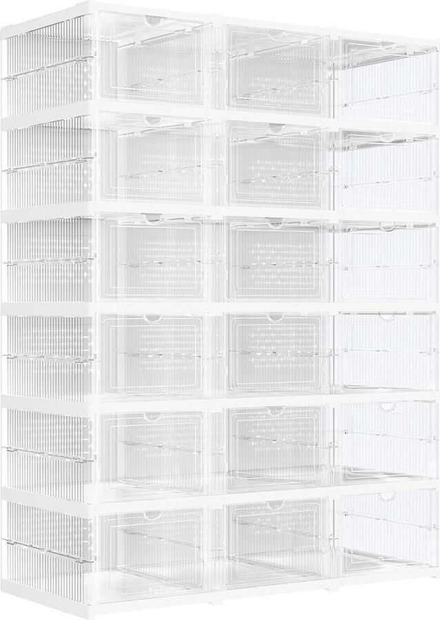 Rootz Living Rootz Cloud Witte Schoenenkast Set Opvouwbare Schoenenorganizer Opbergoplossing PP en PS Plastic 35 5 cm x 25 5 cm x 105 cm