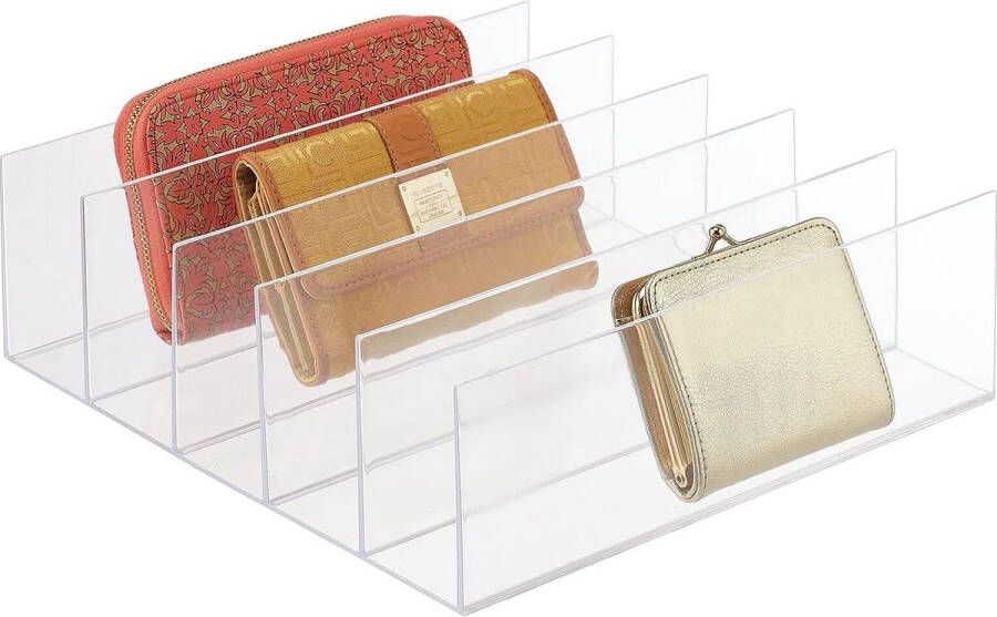 Clutch Organizer – praktische handtassen opbergen met 5 vakken voor clutches portefeuilles kaartenetuis enz. – portemonnee houder van kunststof – doorzichtig