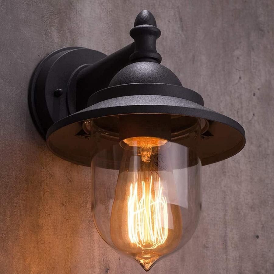 Vintage buiten lantaarn wandlamp geschikt voor tuin en veranda 1 stuk zwart metaal