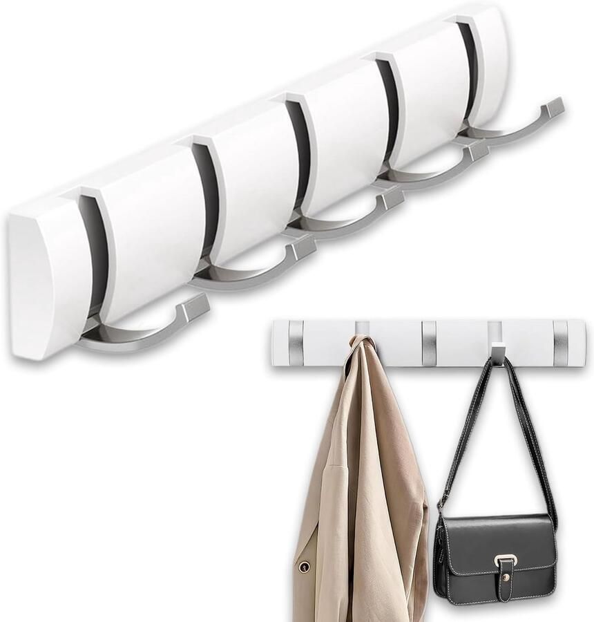 Coat Hooks Wall Mounted Zelfklevende Moderne Wandhaken Wandkapstok met 5 Haken Vouwbare Metalen Wandhaak voor Ophangen van Handdoeken Kleding Sleutels Hoeden