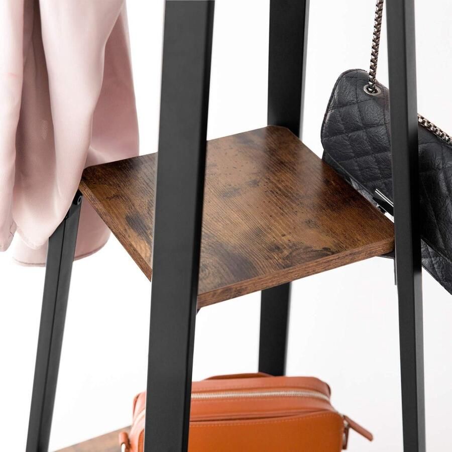 Coat Rack Freestanding with 3 Shelves 4 Hook for Clothes Hats Hallway Foyer Vintage Brown-Black EBF82YM01 halmeubel met kapstok - Foto 2