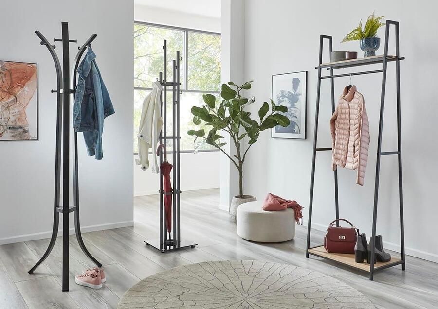 Coat rack MDF oak black W 68 x D 40 x H 166 cm halmeubel met kapstok