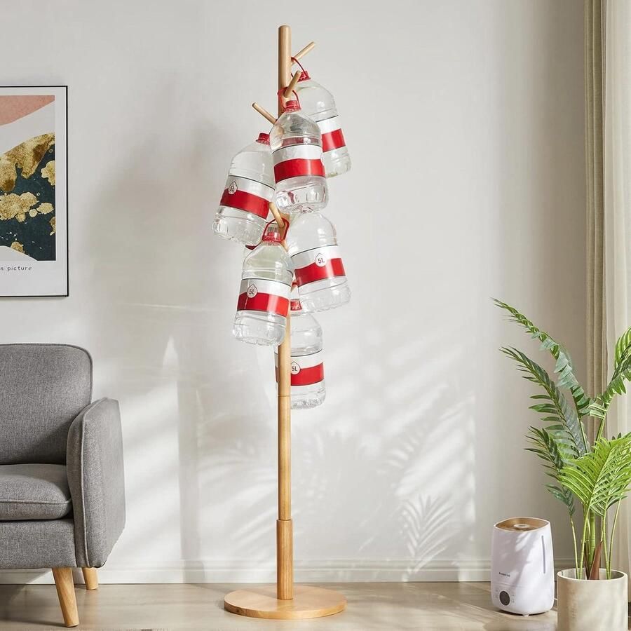 Coat Rack on Stand Tree Shape Round Base 8 Hooks Different Height Rubber Wood Living Room Hallway Jackets Natural Colour WD-115 halmeubel met kapstok