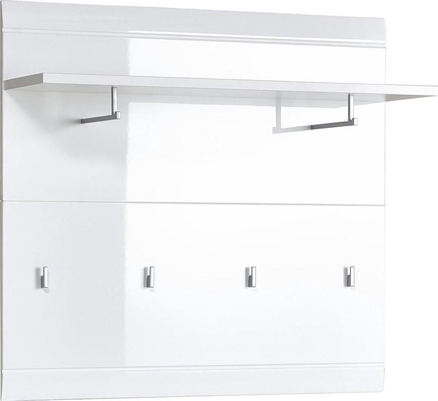 Coat Rack Panel in High Gloss White Clothes Rod Made of Metal 96 x 90 x 31 cm (W x H x D) Modern Design halmeubel met kapstok