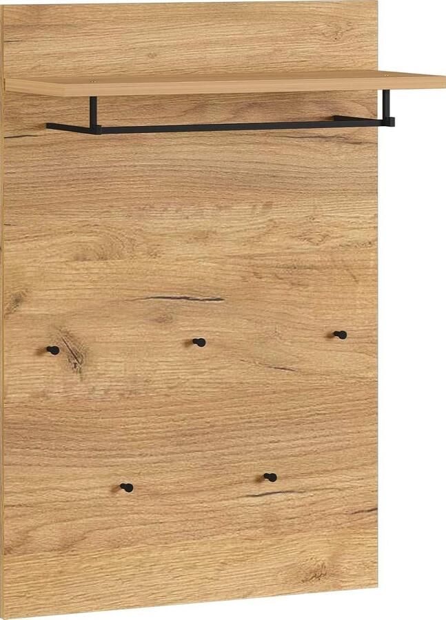 Coat Rack Panel Navarre Oak 75 x 110 x 30 cm (W x H x D) Includes Clothes Rod Metal Clothes Hooks halmeubel met kapstok