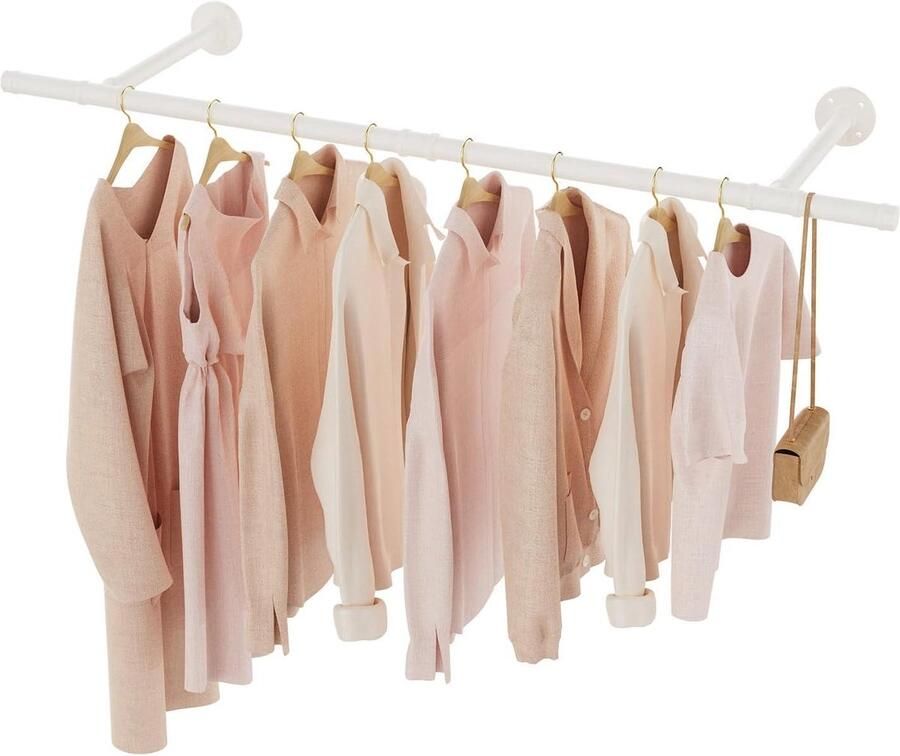 Coat Rack Wall Coat Rack Removable Metal Clothes Rack Cabinet Rods Space Saving 121 cm Set of 1 White SG121W-1 Vintage