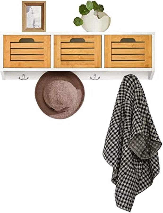 Coat Rack Wall Shelf with 3 Baskets and 4 Hooks 80x20x25cm