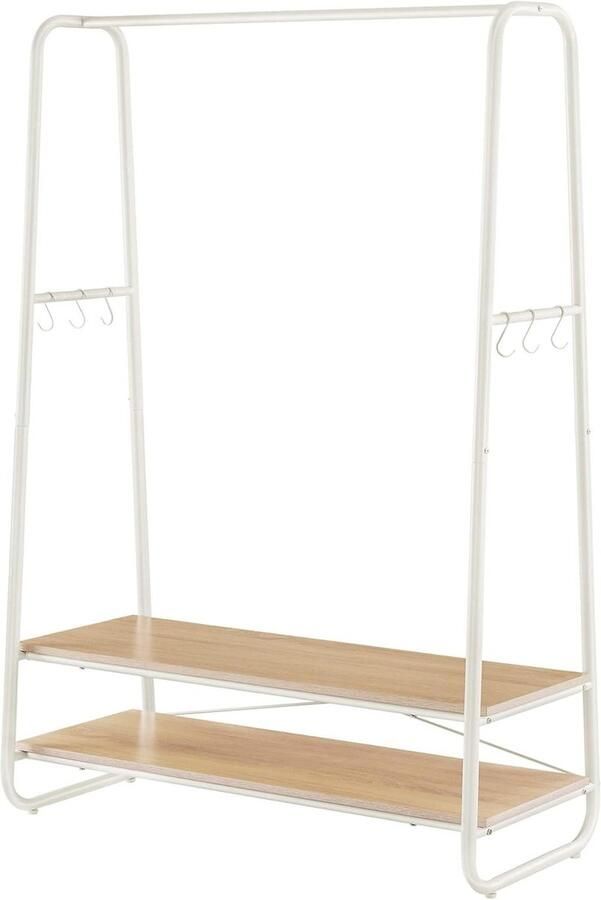 Wardrobe Coat Rack with 2 Shelves 6 S-Shape Hooks Steel Frame Oak Cream White RGR112W09