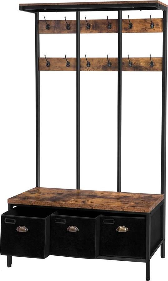 Coat rack with 12 hooks and storage cabinets Shoe bench Industrial style for entrance living room bedroom halmeubel met kapstok