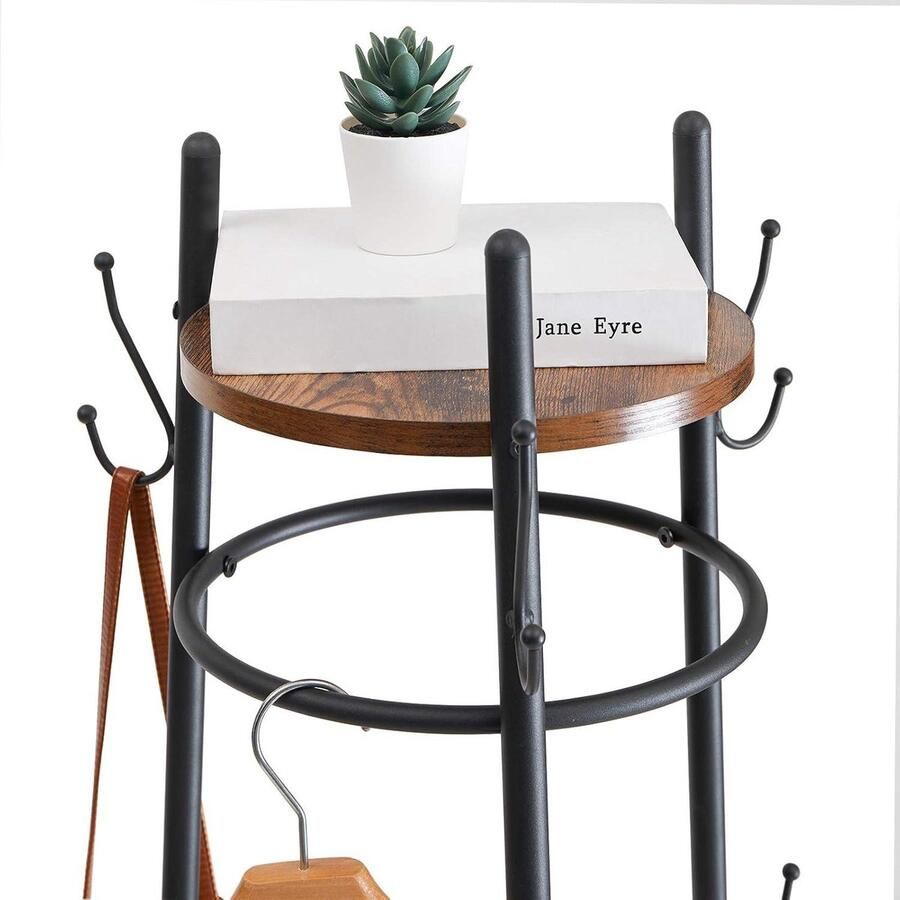 Coat Rack with 3 Shelves and 9 Hooks for Scarves Bags Umbrellas Steel Frame Industrial Freestanding Hallway Tree halmeubel met kapstok