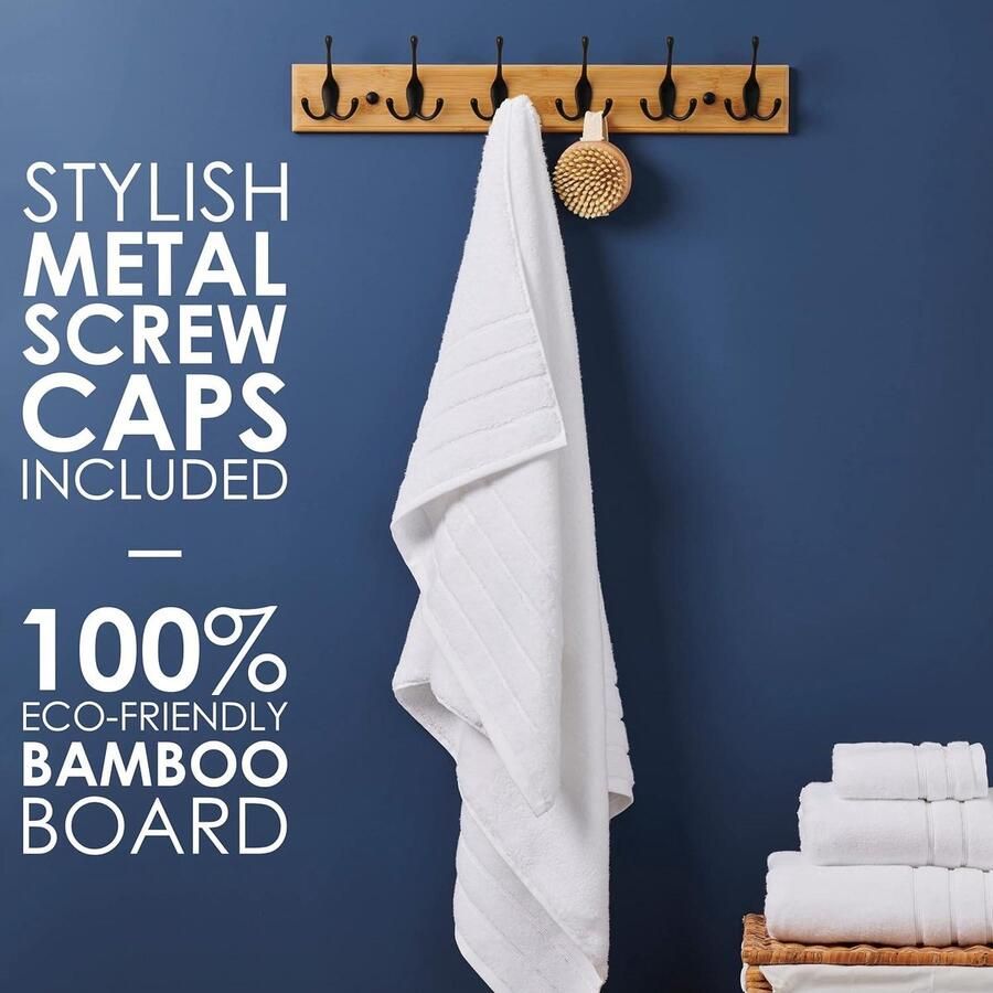 Coat Rack with 6 Black Hooks Wooden Wall Mounted 59 cm halmeubel met kapstok