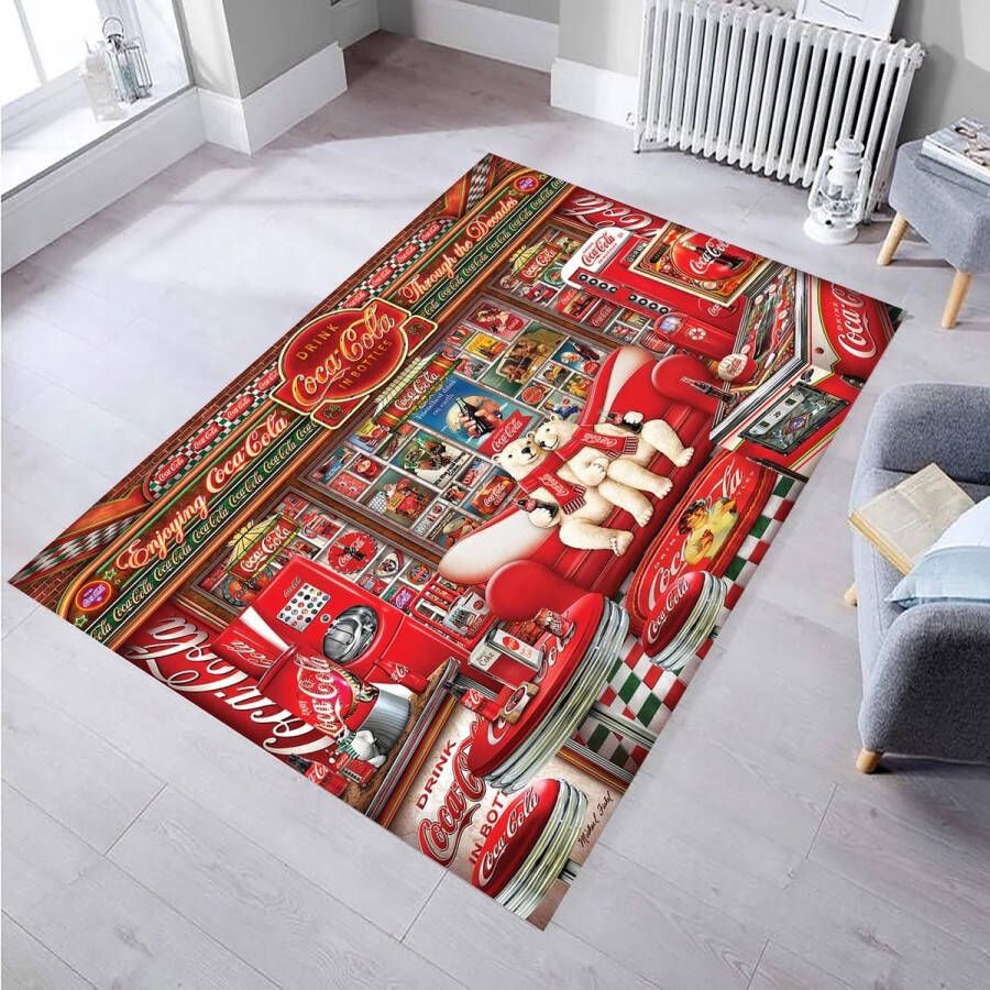 Coca-Cola-tapijt coke-tapijt- tapijt met cola-patroon- Woonkamertapijt kinderkamer vloerbedekking-woonkamer-keuken-entree 100x150 cm