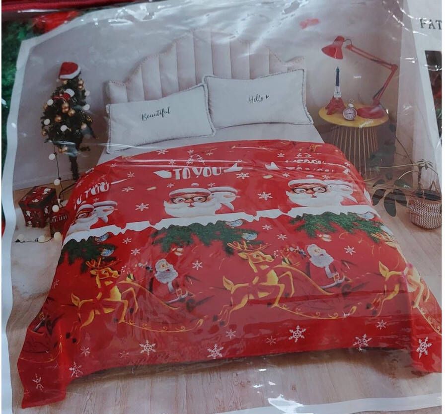 Cocolino Kerstmandeken kerstman op slee tweepersoonsbed 200x230 cm