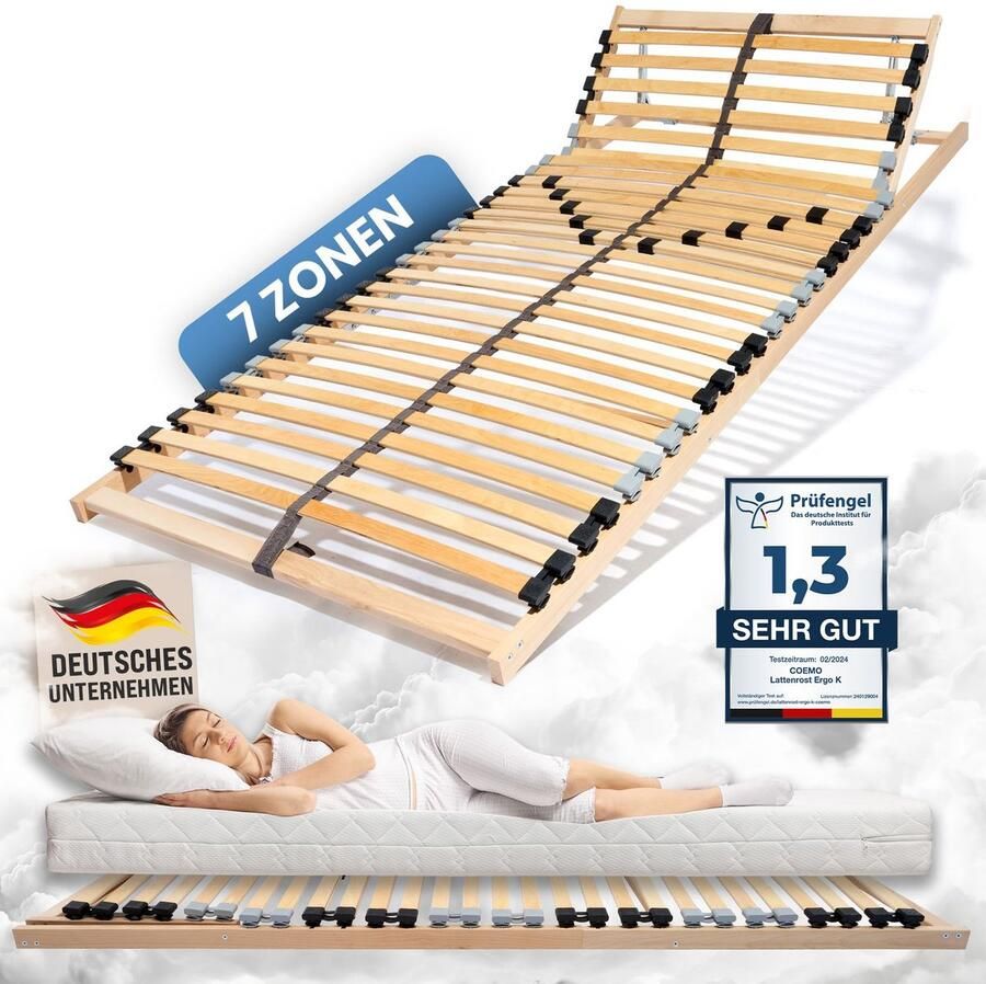 Coemo 7-zone lattenbodem 140 x 200cm Ergo lattenbodem verstelbaar hoofdbord beuken frame 28 latten bedframe geschikt voor ledikant geschikt voor alle matrassen - Foto 3