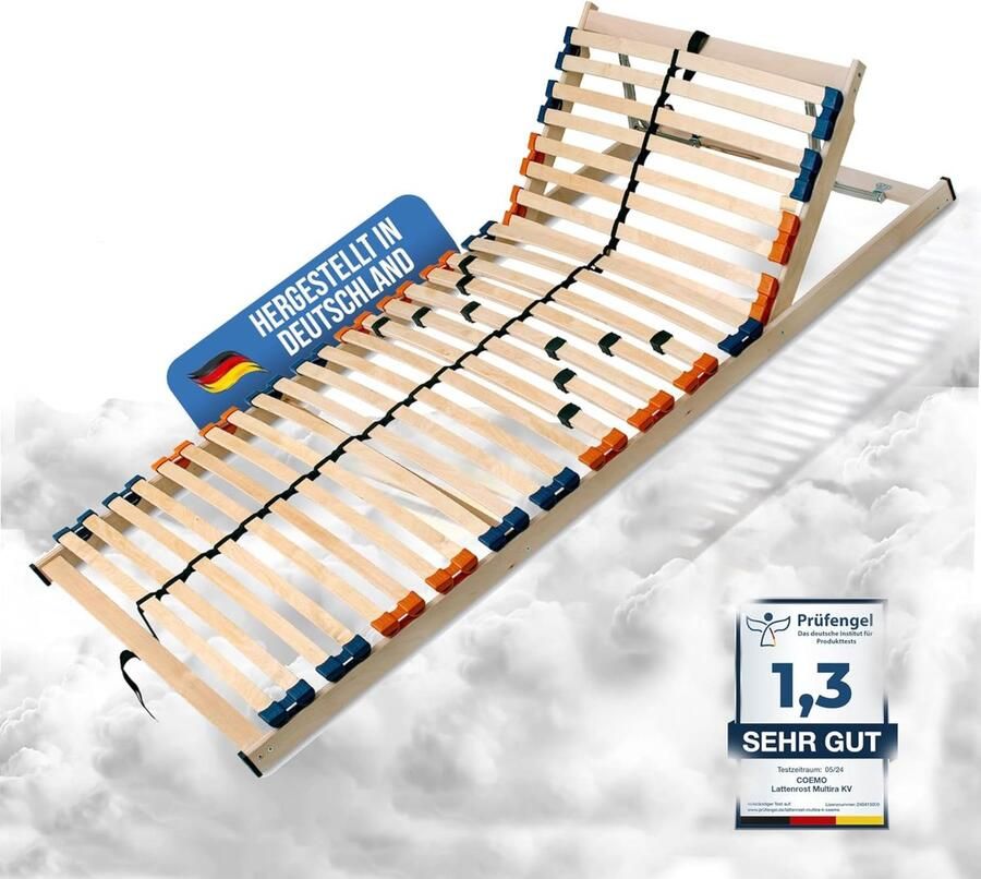 Coemo 7-zone Lattenrost MULTIRA Houten Lattenbodem met Verstelbaar Hoofdeinde 5-Voudige Hardheidsverstelling 28 Flexibele Latten en Geschikt voor Alle Matrassen 90x200 cm voordelige kit