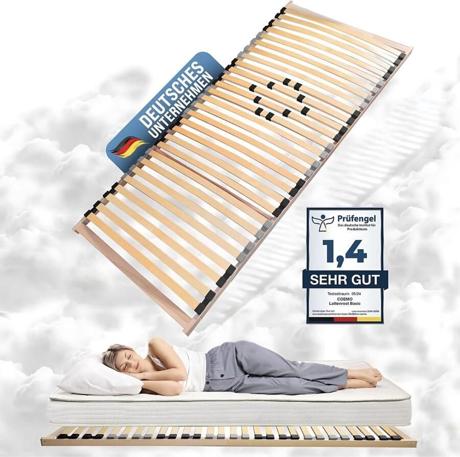 Coemo Lattenrost Basic Starr Ergonomische 7-Zones Lattenbodem met 5-Fase Hardheidsverstelling Duurzaam Beukenhout en Geschikt voor Alle Matrassen 140 x 200 cm 28 latten