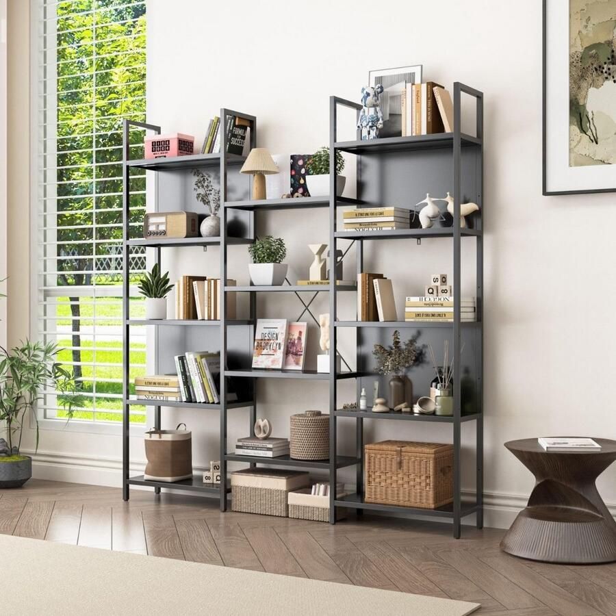 Coemo wandplank Chicago zwart metalen plank zwart 14 ! vakken staande plank met 9 niveaus wandplank open badkamerplank voor woonkamer slaapkamer kleedkamer badkamer hal schoonheidssalon