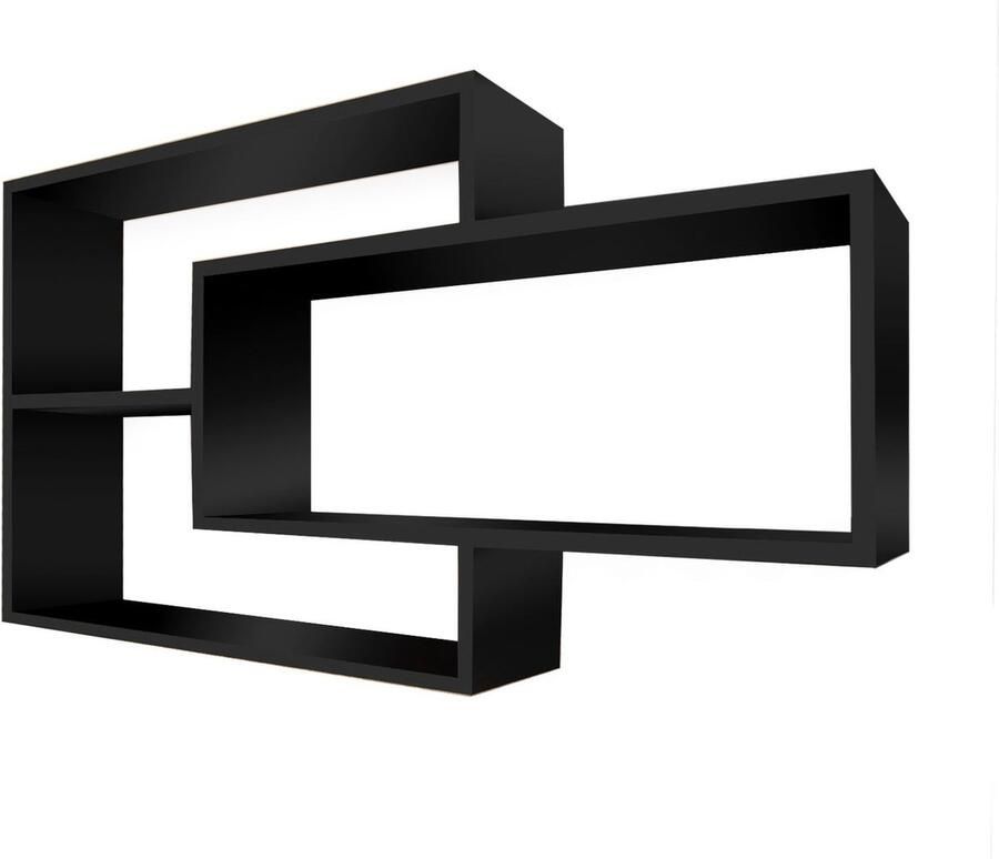 Coemo wandplank Wit Natuur Zwart 'Ernie' boekenplank hout MDF 4 vakken hangplank Zwevende plank voor woonkamer slaapkamer en keuken