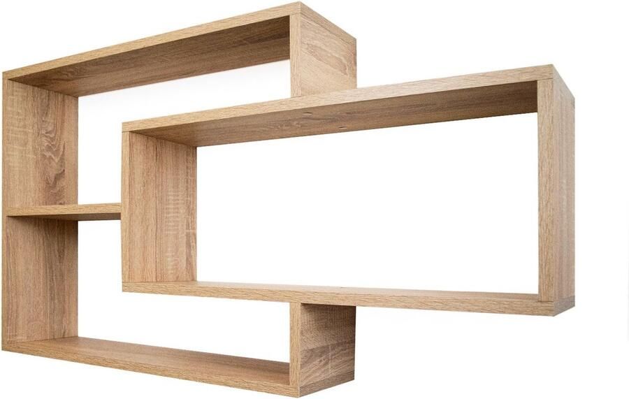 Coemo wandplank Wit Natuur Zwart 'Ernie' boekenplank hout MDF 4 vakken hangplank Zwevende plank voor woonkamer slaapkamer en keuken