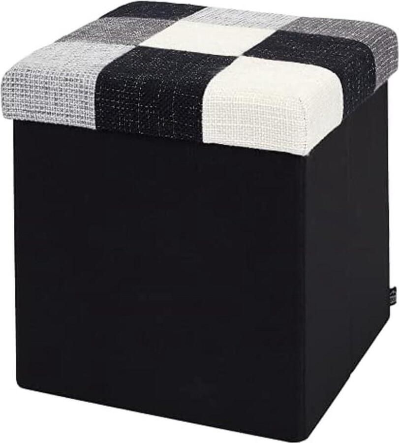 Coffre Pouf Pliable Patchwork Gris Mobilier Assise et Banc Pliable Style HD7181