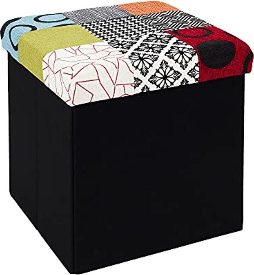 Coffre Pouf Pliable Patchwork Rangement Assise 2en1