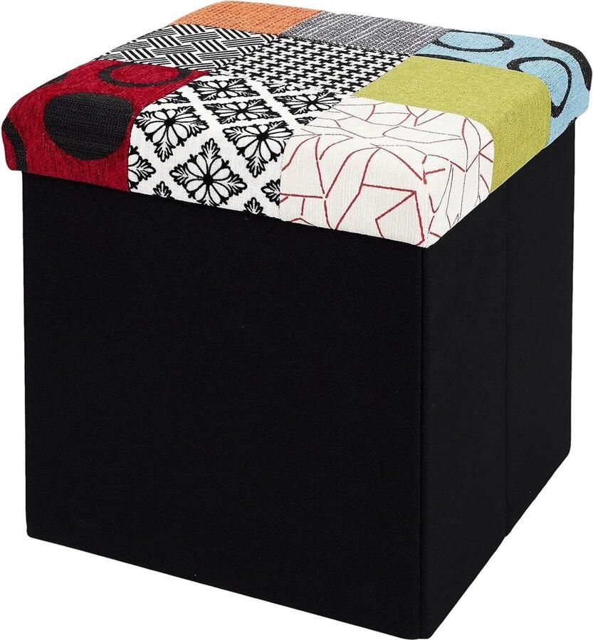 Coffre Pouf Pliable Patchwork Rangement Assise 2en1 Vintage Design Grote Capaciteit