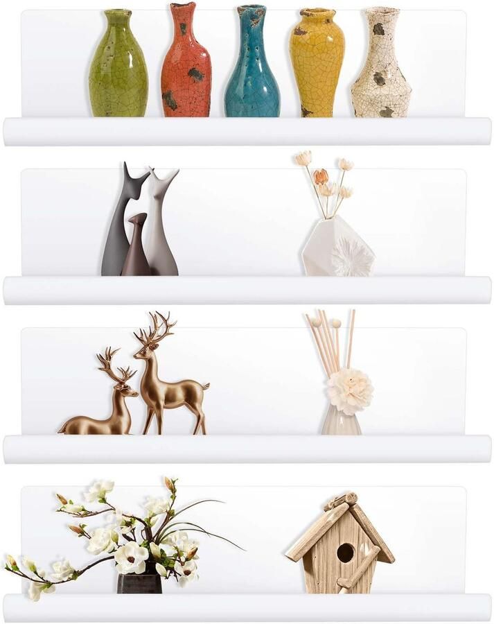Collazoey 4-delige wandplank zonder boren wandplank van acryl biedt ruimte voor boeken en foto's wandplank voor thuisdecoratie geschikt voor keuken badkamer kantoor woonkamer wit