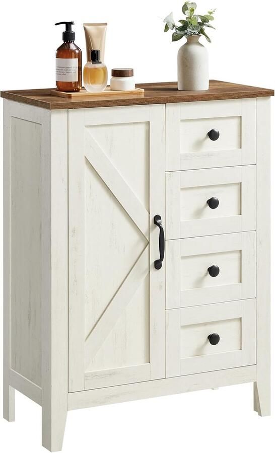 Collection opbergkast in landelijke stijl vrijstaande badkamerkast met 4 laden deur en verstelbare planken vintage wit