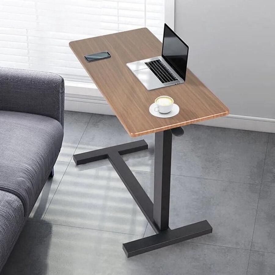 Collox Bijzettafel Overbed tafel Laptoptafel In hoogte verstelbaar 66 tot 99 5 cm Draagvermogen 20 kg Eiken + zwart 80 x 40 x 99 5 cm