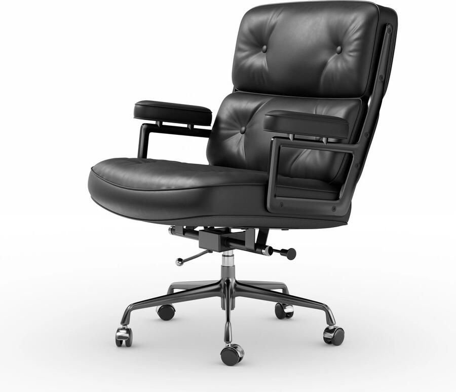 Collox Ergonomische Bureaustoel Game stoel Echt leer Rugleuning kantelbaar tot 125 graden 360 graden draaibaar zwart