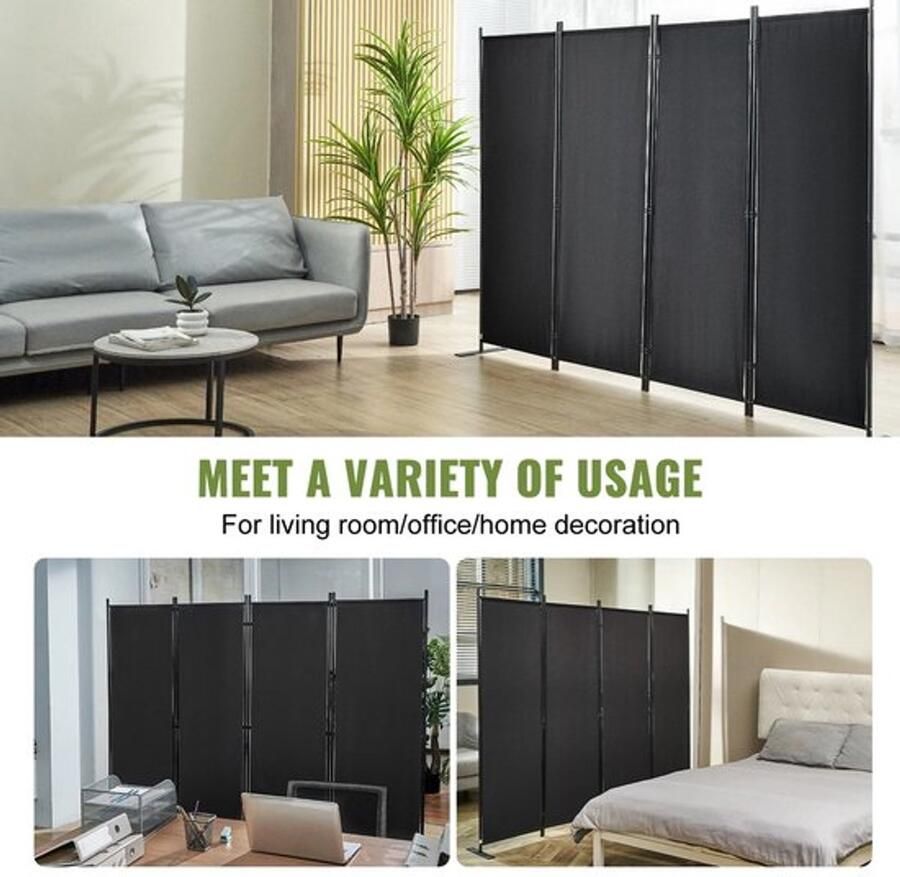 Collox Kamerverdeler Kamerscherm Scheidingspanelen Scheidingswand 4 stuks Zwart 224 x 30 x 171 cm