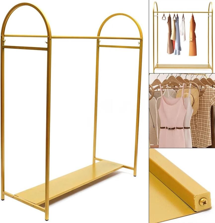 Collox Kledingrek Kledinghanger Opberger Kapstok Kledingstandaard Vrijstaand Draagbaar Goud 116 x 50 x 150 cm