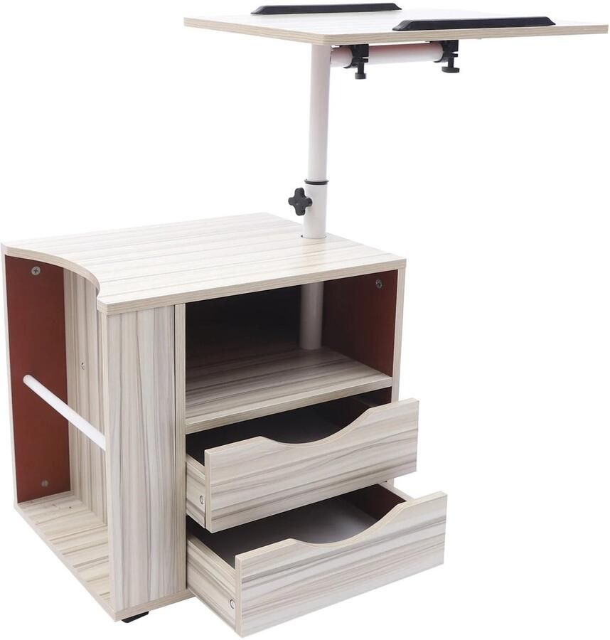 Collox Nachtkastje Met draaibare bovenkant Verwijderbaar & Draaibaar laptopblad Bureau Slaapkamer Woonkamer Met 2 lades Met wieltjes Met Antislip stopperstrips MDF