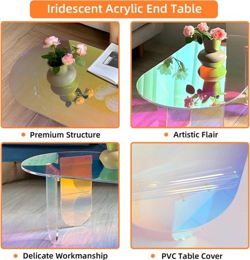 Collox Onbreekbare salontafel Bijzettafel Woondecoratie Acryl Iriserend Regenboogkleurig 4 poten 95x50x36 cm