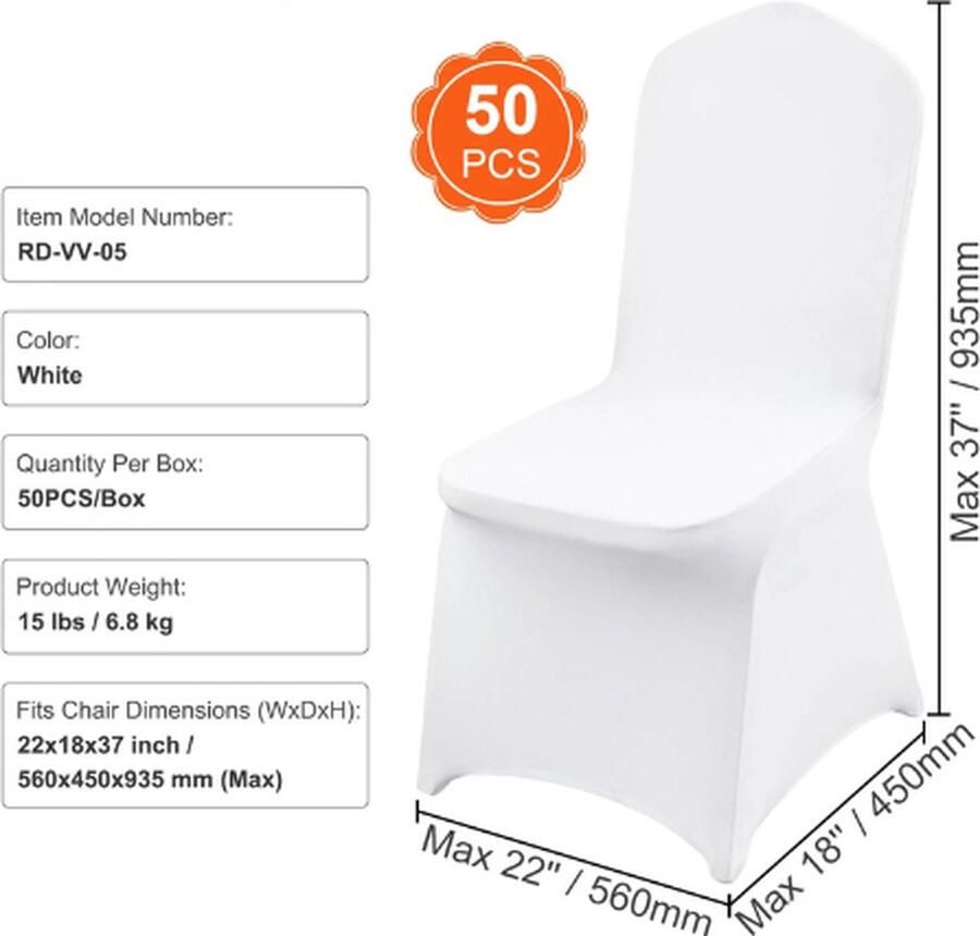 Collox Stoelhoezen Trouwstoelhoezen Rekbaar Decoratie Niet geschikt voor stoelen met armleuningen 50 stuks 56 x 45 x 93 5 cm Wit - Foto 2