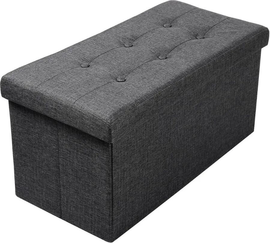 Collox Voetenbankje Voetenkrukje Opslagbankje Poef Bankje Opbergdoos Met afneembare deksel Zitting gestoffeerd Opvouwbaar Donker grijs 76x38x38 cm Capaciteit 80 L
