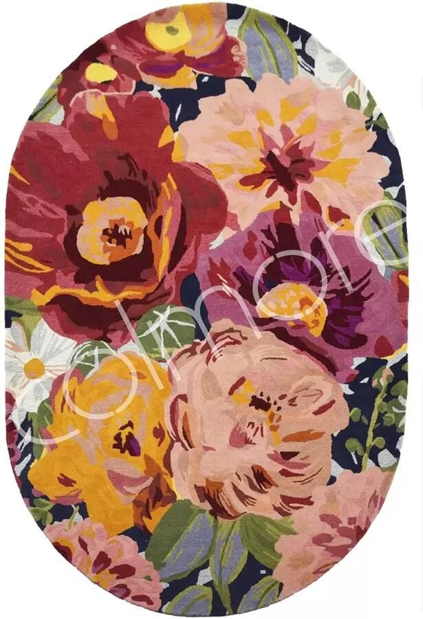Colmore by Diga Living in Luxury hangemaakt vloerkleed ovaal wol 200 x 300 cm met bloemen