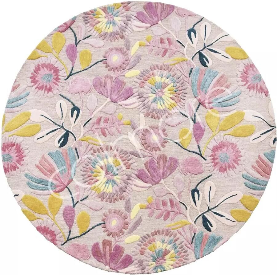 Colmore by Diga Living in Luxury rond vloerkleed wol met bloemen roze 250 x 250 cm