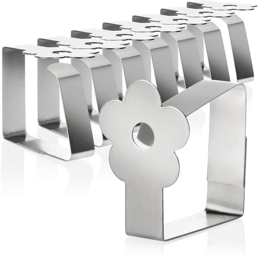COM-four 8x premium tafelkleedclips van roestvrij staal doekhouder voor tafellinnen tafelclips voor binnen en buiten met decoratie moderne tafelklemmen metalen clips (08 stuks bloem)