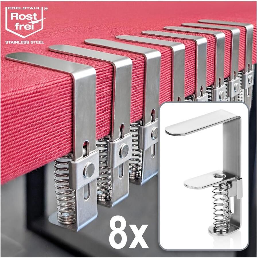 COM-four 8X premium tafelkleedclips van roestvrij staal tafelclips met veer voor tafels met een dikte van 2 7-5 cm tafelkleedclips roestvrij voor binnen en buiten