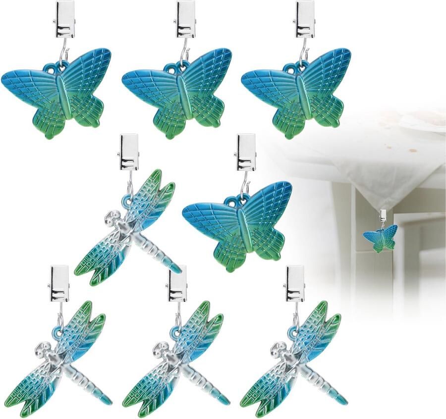 Tidak 8x tafelkleedgewichten in de vorm van libellen en vlinders tafelkleedklemmen ca. 35 g per stuk tafelkleedklemmen (blauw + blauw)