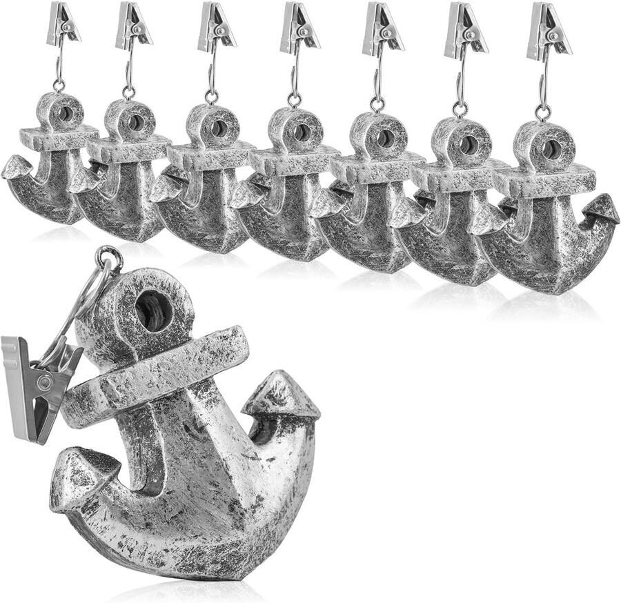 COM-FOUR 8x tafelkleedgewichten weerbestendige tafelkleedgewichten met clip tafelkleedclip in ankerontwerp ca. 40 g (grijs anker)