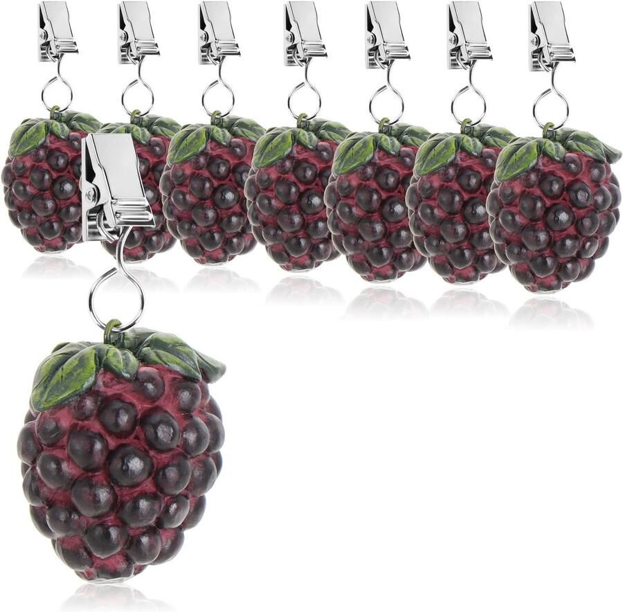 Com-four 8x tafelkleedgewichten weerbestendige tafelkleedgewichten met clip tafelkleedclip in braammotief ca. 40 g (8 stuks braam 40 g)