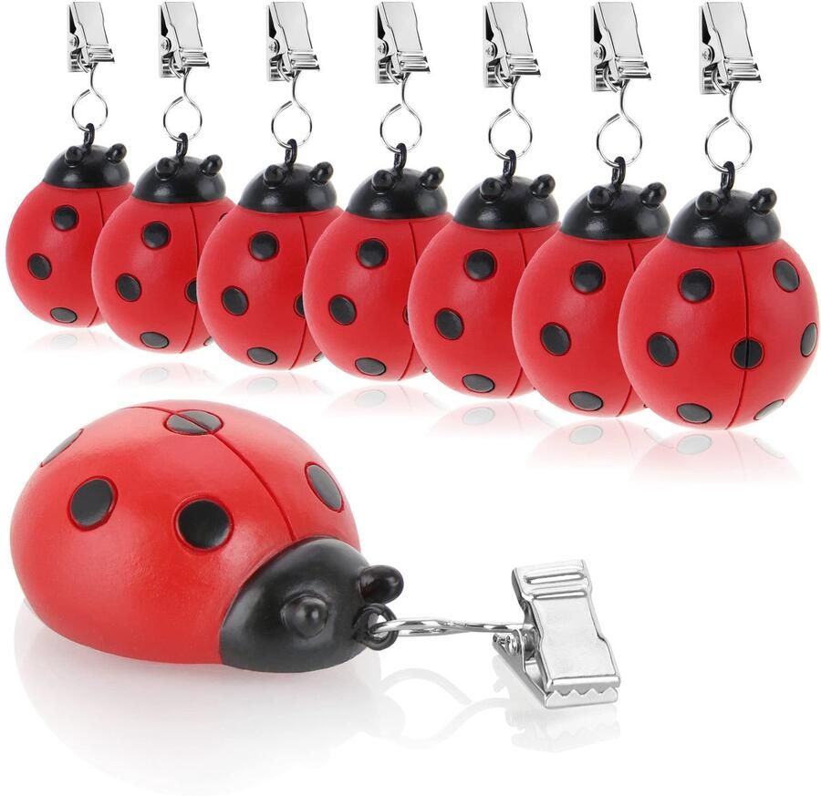 Com-four 8X tafelkleedgewichten weerbestendige tafelkleedgewichten met clip tafelkleedclip in lieveheersbeestjesmotief ca. 40 g (rood lieveheersbeestje)