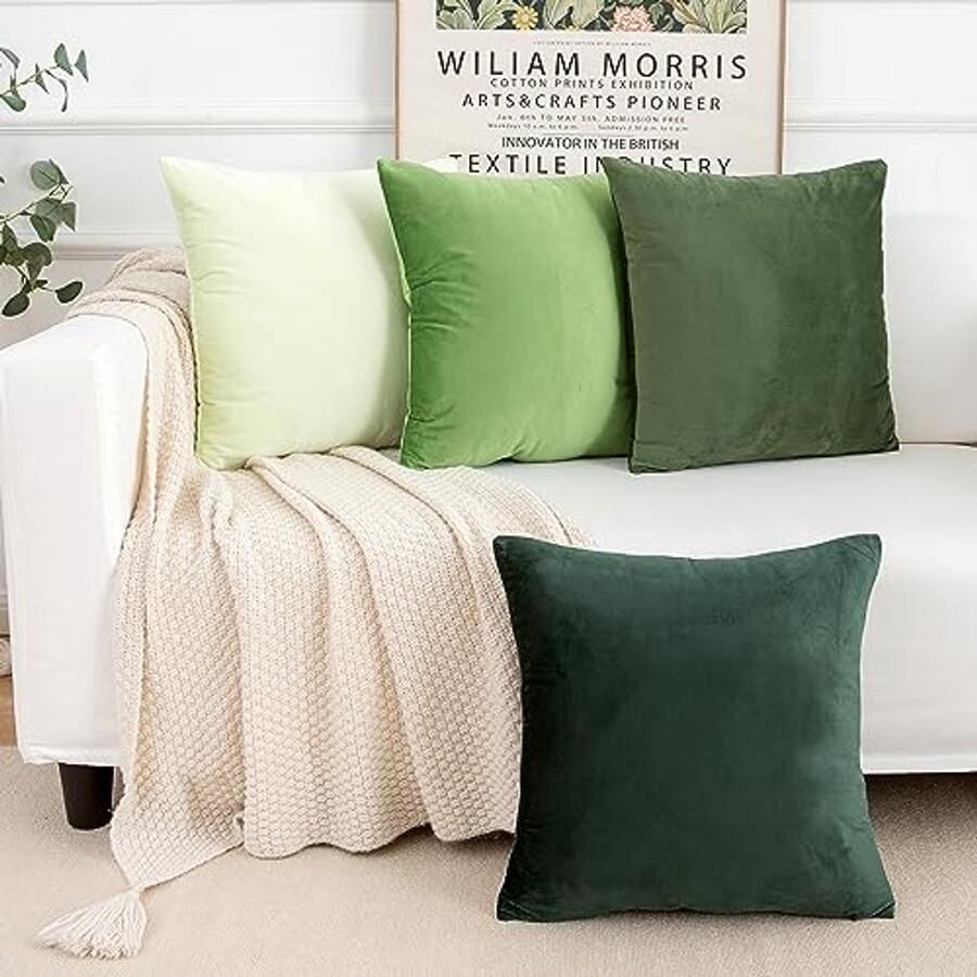 Combinatieset Kussenslopen Premium Fluweelzacht Vierkant Decoratief Kussen voor Bank Slaapkamer en Auto Set van 4 50 x 50 cm Groen-Saliegroen