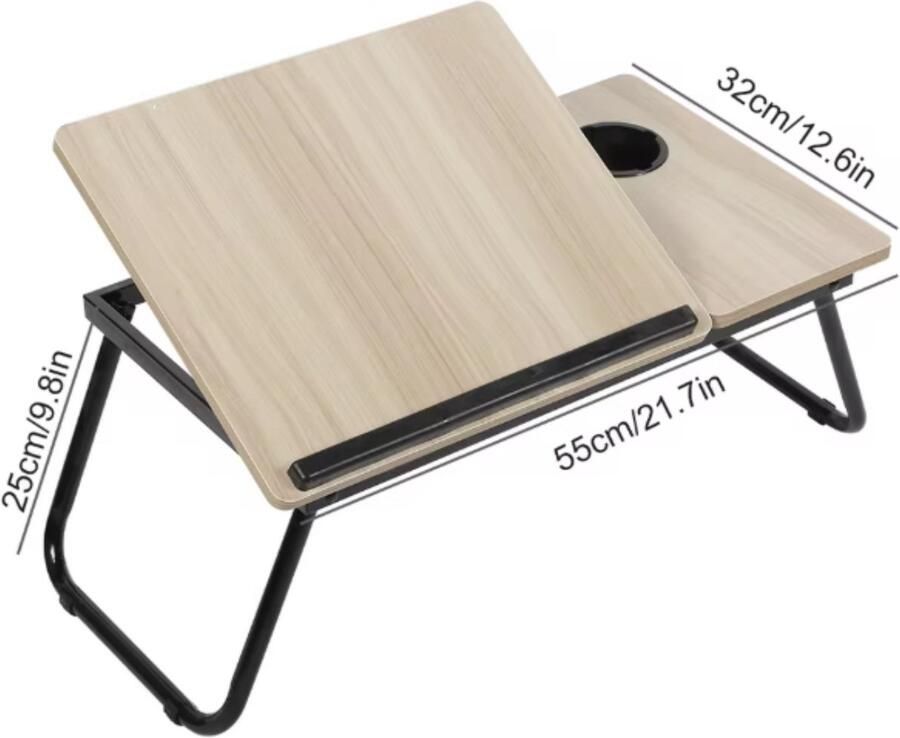 Comfora Opvouwbare Laptoptafel voor Bed – Verstelbare Bedtafel met Bekerhouder – Multifunctioneel Dienblad voor Lezen Ontbijt of Thuiswerken – Draagbare Laptop Desk – Beige